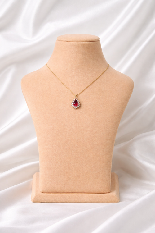 Blush Teardrop Halo Pendant Necklace